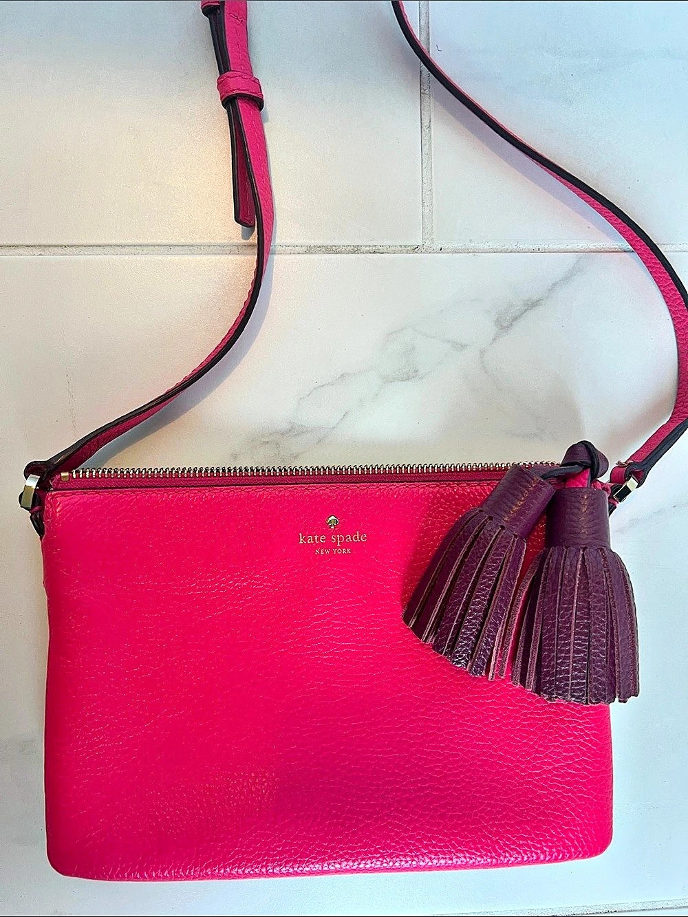 Kate Spade New York Crossbody Bag Pink with Tassles